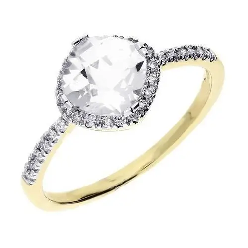 Lovrin Złoty pierścionek 585 biały topaz diamenty