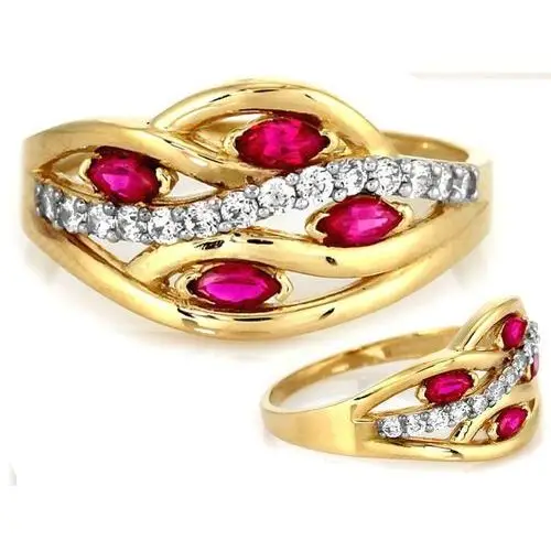 Złoty pierścionek 585 cyrkonie łezki różowe 2,48 g, PI4498A