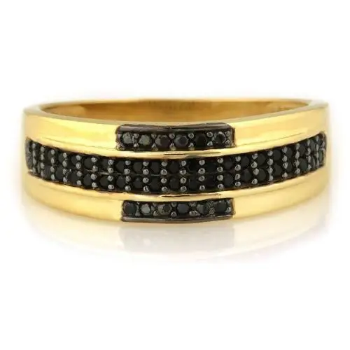 Złoty pierścionek 585 czarne cyrkonie szeroki 3,55 g, kolor żółty