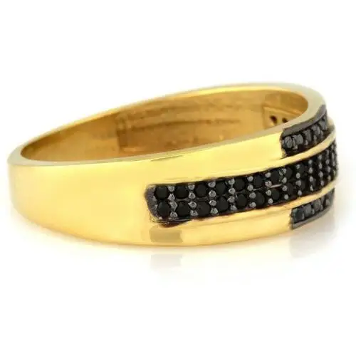 Złoty pierścionek 585 czarne cyrkonie szeroki 3,55 g, kolor żółty 2