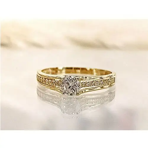 Złoty pierścionek 585 delikatny elegancki zdobiony białą cyrkonią Lovrin 3