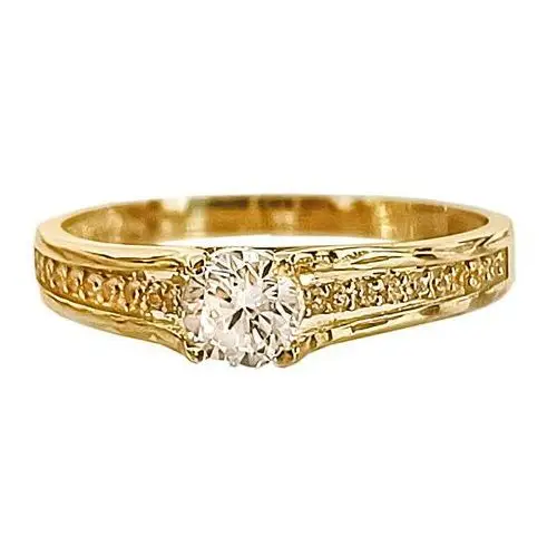 Złoty pierścionek 585 delikatny elegancki zdobiony białą cyrkonią Lovrin