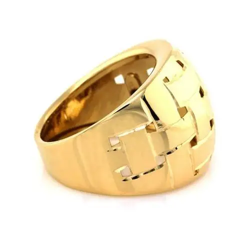 Złoty pierścionek 585 duży szeroki wzór plecionki 4,34g, kolor żółty 3