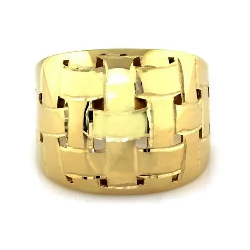 Złoty pierścionek 585 duży szeroki wzór plecionki 4,34g, kolor żółty