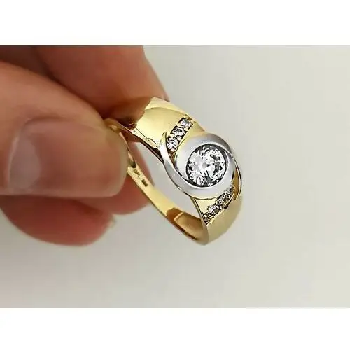 Złoty pierścionek 585 elegancki z białą cyrkonią Lovrin 2