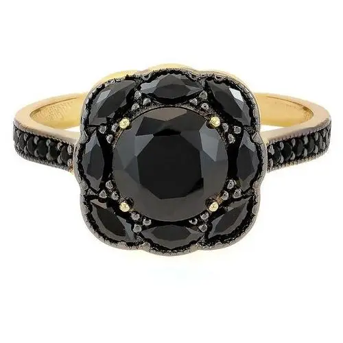 Złoty pierścionek 585 elegancki z czarnym kwiatem r 17 Lovrin