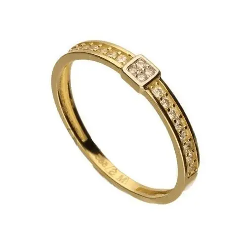Złoty pierścionek 585 klasyczny z cyrkoniami 0,91 g, kolor żółty