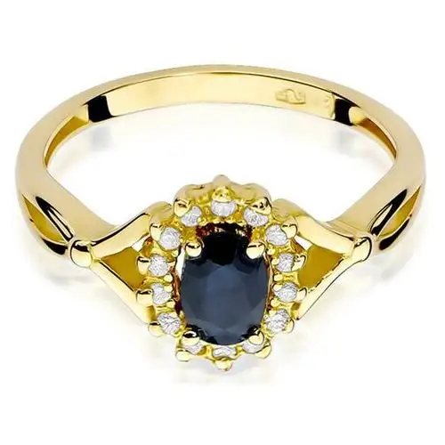 Złoty pierścionek 585 łezka z szafirem i diamentami, kolor żółty 2