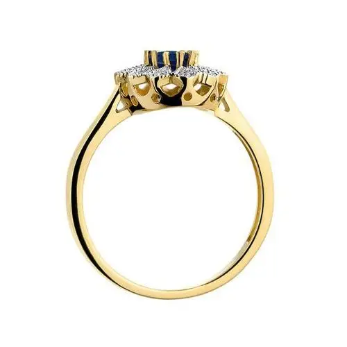 Złoty pierścionek 585 markiza szafir diamenty, kolor żółty 2