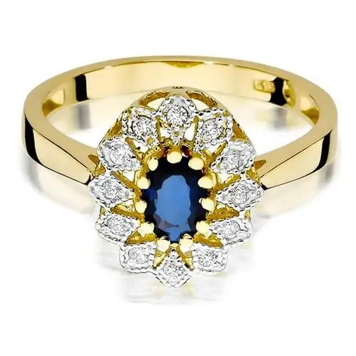 Złoty pierścionek 585 markiza szafir diamenty, kolor żółty 3