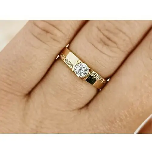 Lovrin Złoty pierścionek 585 nowoczesny szeroki z białą cyrkonią 3