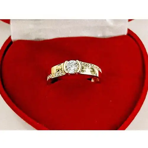 Lovrin Złoty pierścionek 585 nowoczesny szeroki z białą cyrkonią 4