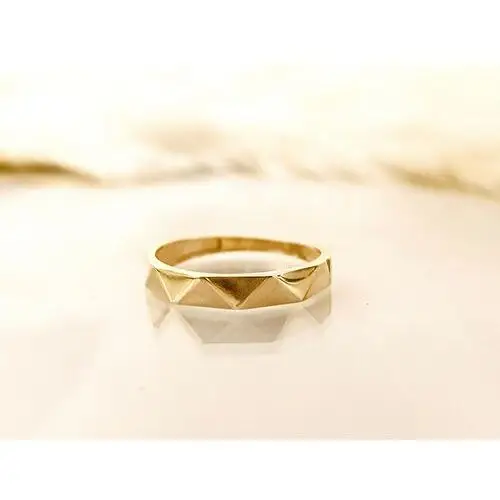 Złoty pierścionek 585 obrączkowy ciosane zdobienie na prezent 2