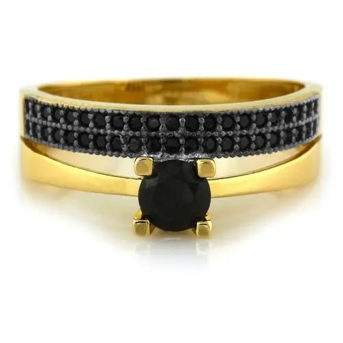 Lovrin Złoty pierścionek 585 podwójne czarne cyrkonie 3,61g