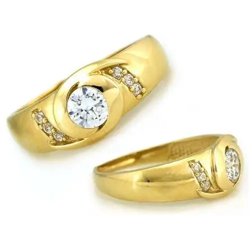 Złoty pierścionek 585 ponadczasowy z cyrkoniami, kolor żółty