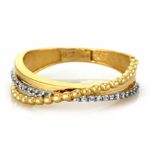Złoty pierścionek 585 potrójna obrączka przeplatany, kolor żółty