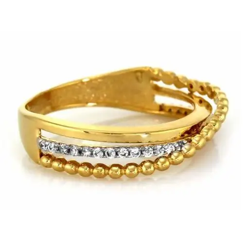 Złoty pierścionek 585 potrójna obrączka przeplatany, kolor żółty 3