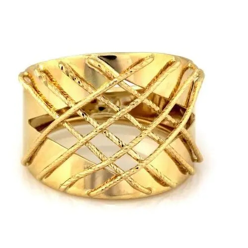 Lovrin Złoty pierścionek 585 przeplatany wzór kratka 18
