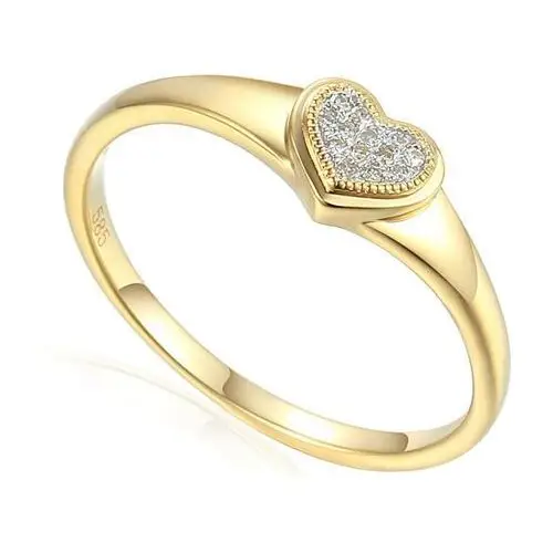 Złoty pierścionek 585 serce z diamentami 16, kolor żółty