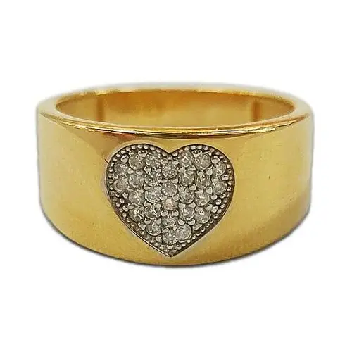 Lovrin Złoty pierścionek 585 serce zdobione białymi cyrkoniami