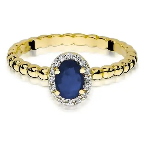 Lovrin Złoty pierścionek 585 subtelny z szafirem i diamentami 2