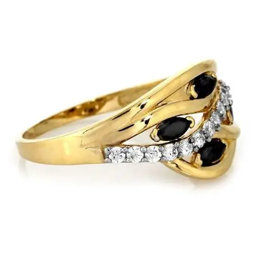 Złoty pierścionek 585 szeroki ażurowy czarne cyrkonie Lovrin 3