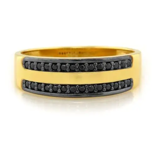 Lovrin Złoty pierścionek 585 szeroki ażurowy czarne cyrkonie