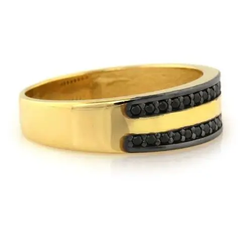 Lovrin Złoty pierścionek 585 szeroki ażurowy czarne cyrkonie 3