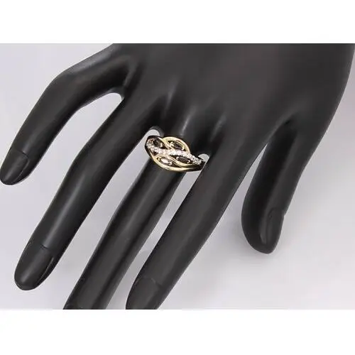 Złoty pierścionek 585 szeroki ażurowy czarne cyrkonie Lovrin 2