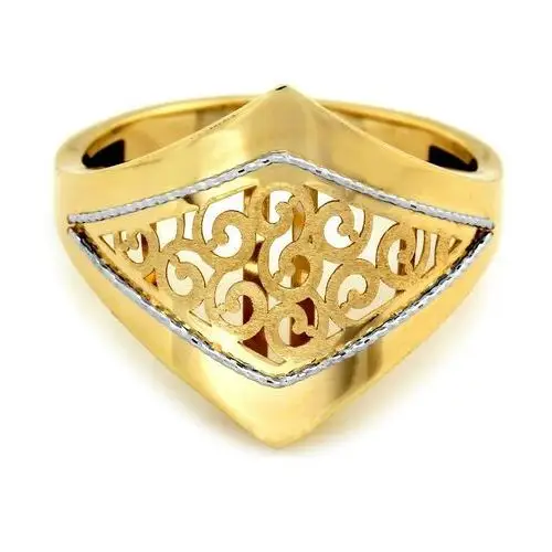 Złoty pierścionek 585 szeroki ażurowy ornament 2,12g, PI5419