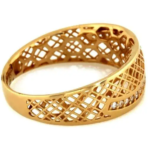 Złoty pierścionek 585 szeroki ażurowy z cyrkoniami Lovrin 2