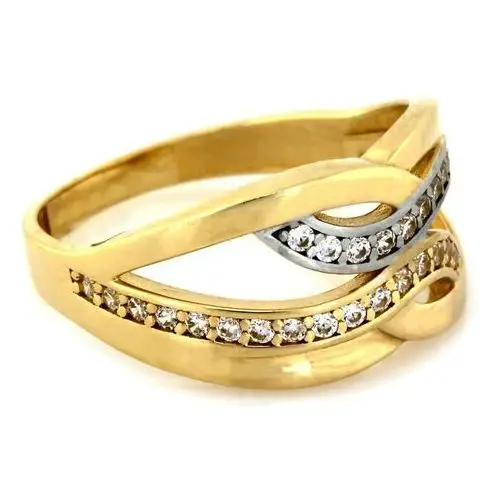 Złoty pierścionek 585 szeroki dwukolorowy cyrkonia 2,47g, kolor żółty 3