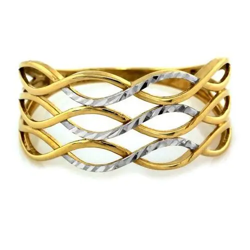 Lovrin Złoty pierścionek 585 szeroki dwukolorowy przeplatany
