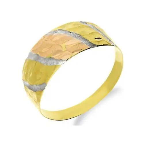 Złoty pierścionek 585 szeroki trzykolorowy 0,96 g Lovrin