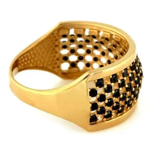 Złoty pierścionek 585 szeroki wysadzany cyrkoniami Lovrin 2