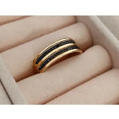 Lovrin Złoty pierścionek 585 szeroki z czarnymi cyrkoniami 3
