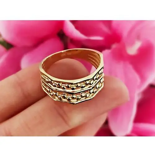 Lovrin Złoty pierścionek 585 szeroki z małymi kuleczkami 3