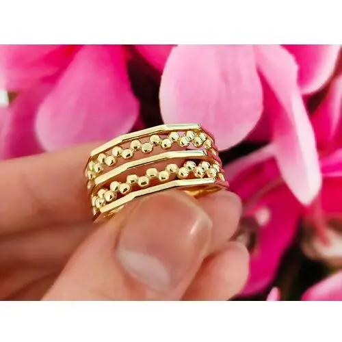 Lovrin Złoty pierścionek 585 szeroki z małymi kuleczkami 4