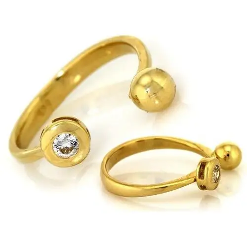 Złoty pierścionek 585 w typie open z cyrkonią i kuleczką, kolor żółty