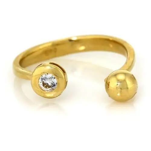 Złoty pierścionek 585 w typie open z cyrkonią i kuleczką, kolor żółty 3