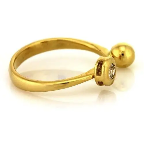 Złoty pierścionek 585 w typie open z cyrkonią i kuleczką, kolor żółty 2