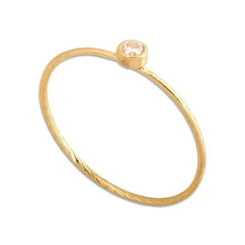 Złoty pierścionek 585 wąska obrączka z cyrkonią 0,35 g, kolor żółty