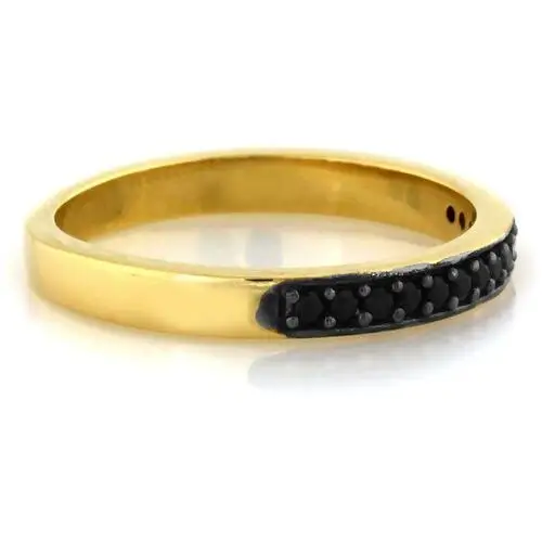 Złoty pierścionek 585 wąski czarne cyrkonie 1,08g, kolor żółty 3