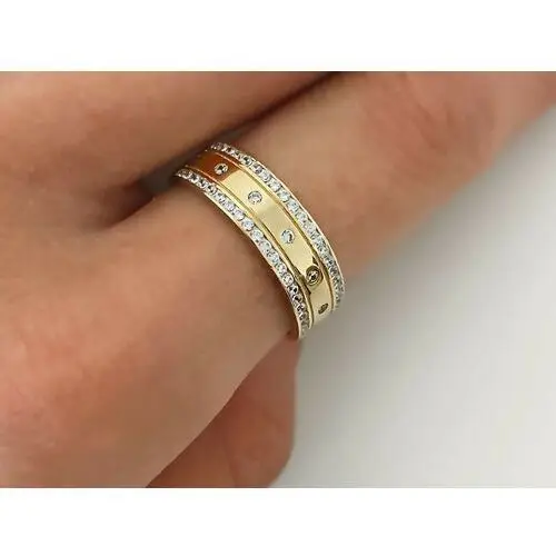 Złoty pierścionek 585 wysadzany białymi cyrkoniami 5