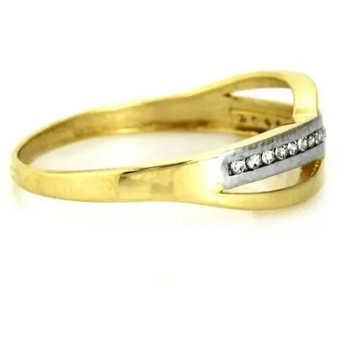 Złoty pierścionek 585 z białym złotem cyrkonie, kolor żółty 2