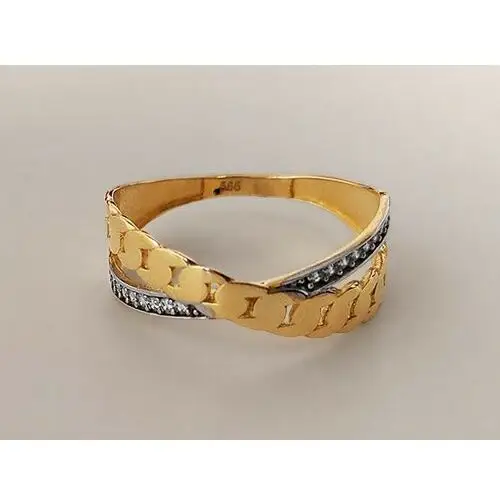 Złoty pierścionek 585 z białym złotem i cyrkoniami 4