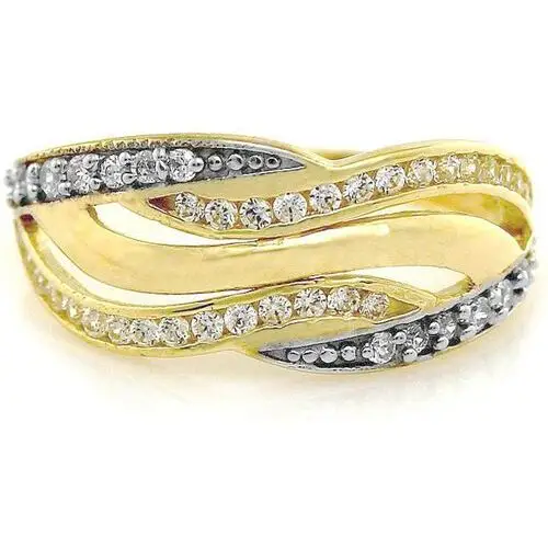 Złoty pierścionek 585 z cyrkoniami białe i żółte złoto Lovrin