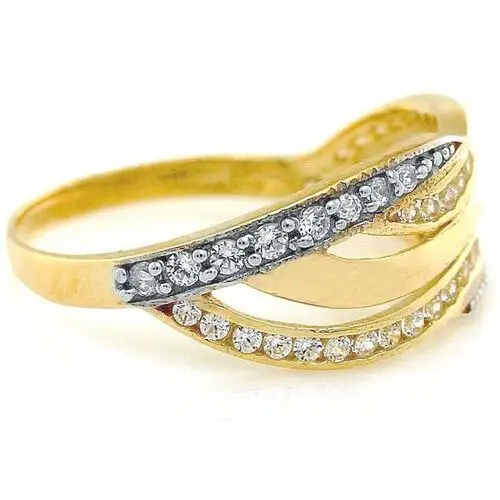 Złoty pierścionek 585 z cyrkoniami białe i żółte złoto Lovrin 2