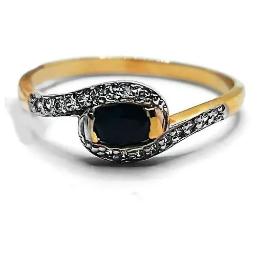 Złoty pierścionek 585 z czarną cyrkonią14r