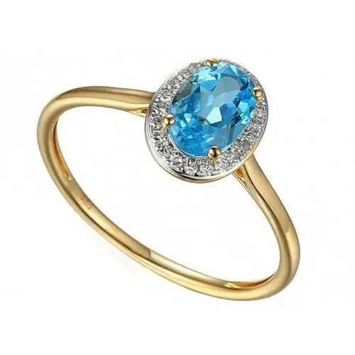 Lovrin Złoty pierścionek 585 z niebieskim topazem i brylantami